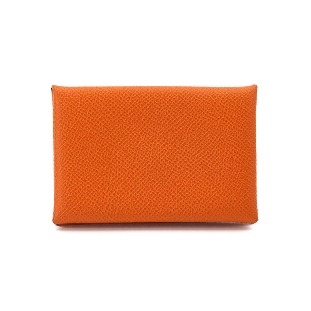 Hermes Calvi Verso Card Case - Epsom Leather, Orange Celeste, B Stamp, Silver...